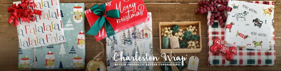 wrapped presents and the Charleston Wrap logo