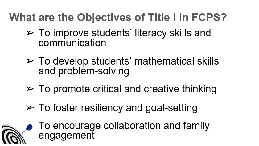 what are the objectives of Title I in FCPS?