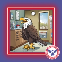 Cartoon eagle at the doctor