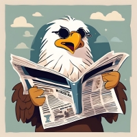 Cartoon eagle wearing sunglasses and reading the newspaper