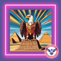 cartoon Eagle with pyramids in the background