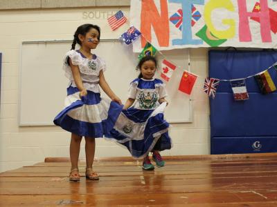 Blue and white dancers